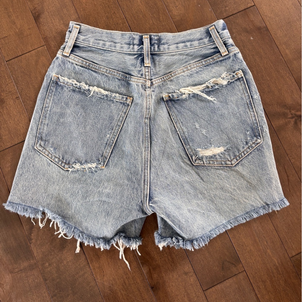 Agolde Blue Distressed Jean Shorts - Picture 2 of 6